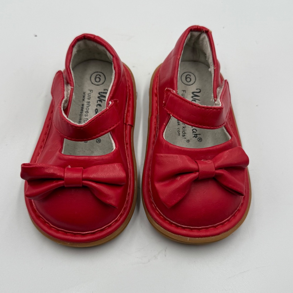 Wee Squeak‎ Red Mary Jane Shoes Bow Toddler Kids Size 6